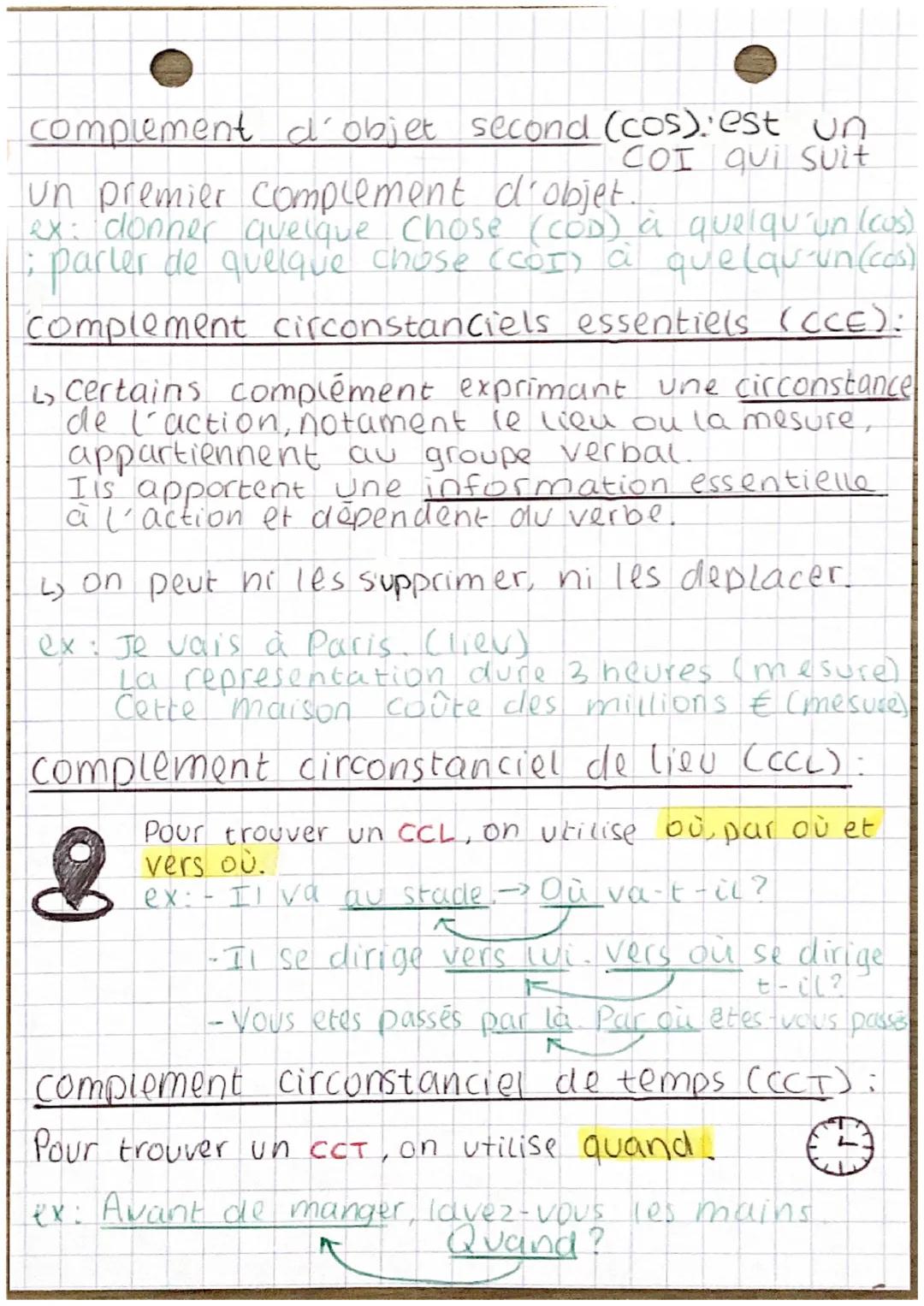 COT OUTOF
aut
; coi; autre
LUI JUTTAL
d'objet/ complement circonstanciel
Complement
Complement d'objet: l'élément qui porte
L'action exprimé
