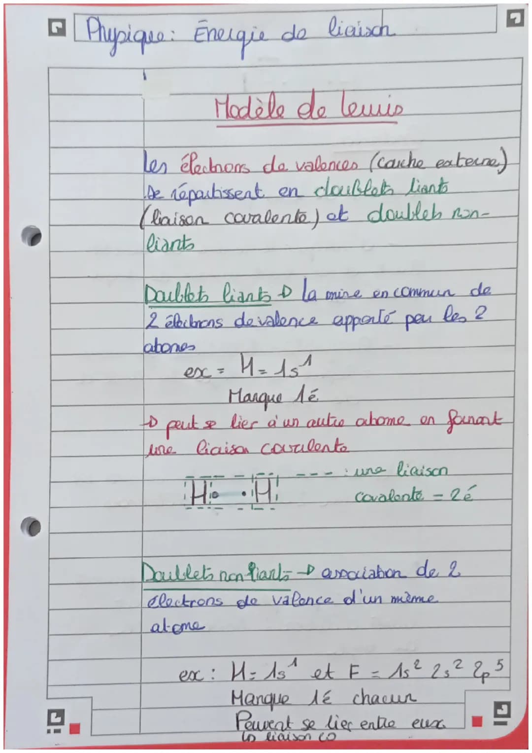 □ Physique: Energie de liaisch
Modèle de Lewis
les électrons de valences (couche externe)
De répartissent en doublet's liants
(liaison coval