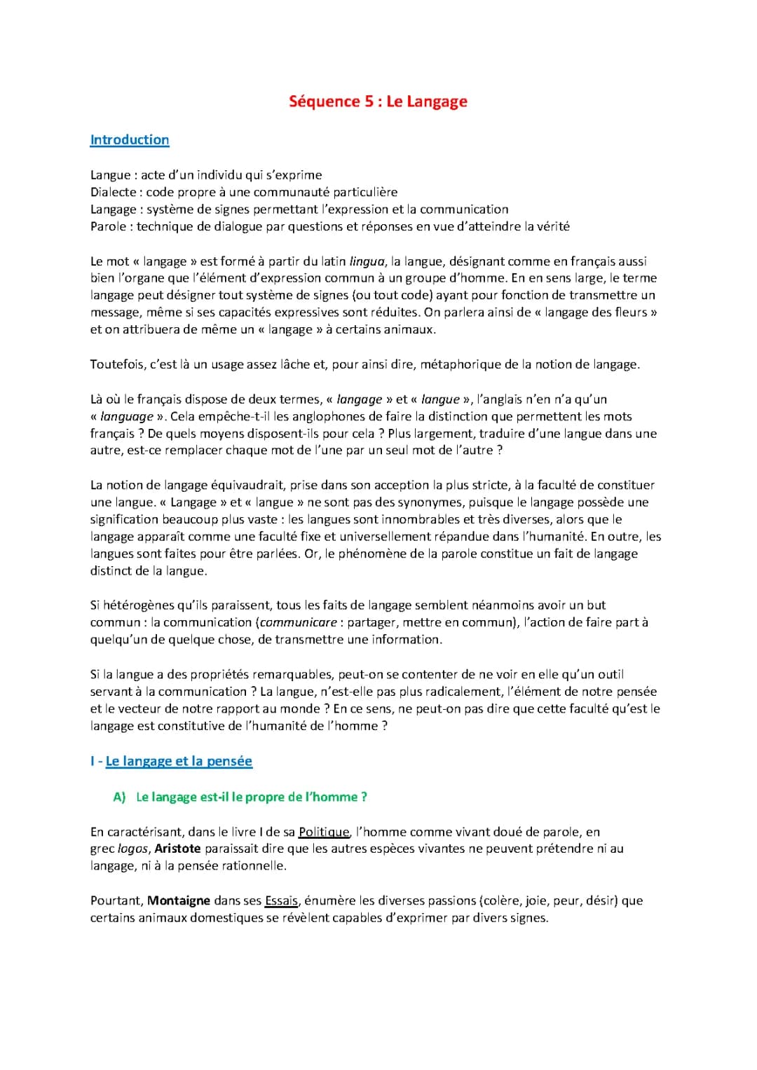 Le Langage et la Communication en Philosophie - Cours et Sujets Corrigés PDF