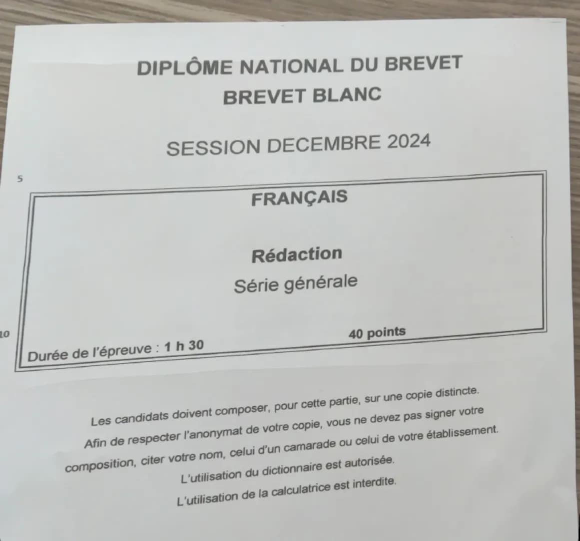 DIPLÔME NATIONAL DU BREVET
BREVET BLANC
SESSION DECEMBRE 2024
FRANÇAIS
Grammaire et compétences linguistiques
Compréhension et compétences d