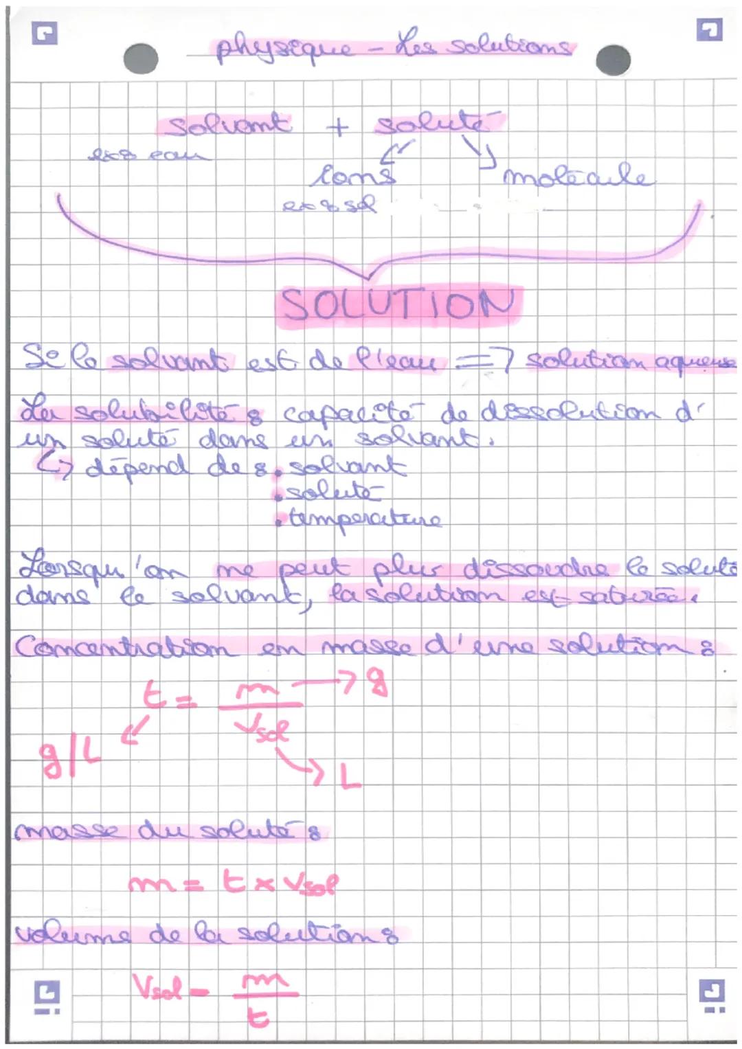 physique - Les solutions
Solvent + salute
ar Vj
8/4
cons
extsel
SOLUTION
Se le solvant est de Pleau => solution aqueuse
La solubilité's capa