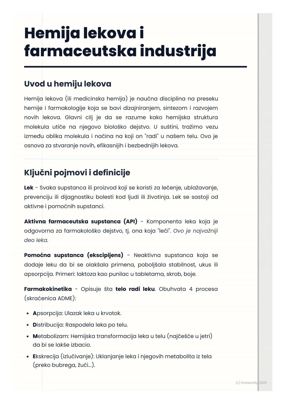 # Hemija lekova i
farmaceutska industrija

Uvod u hemiju lekova

Hemija lekova (ili medicinska hemija) je naučna disciplina na preseku
hemij