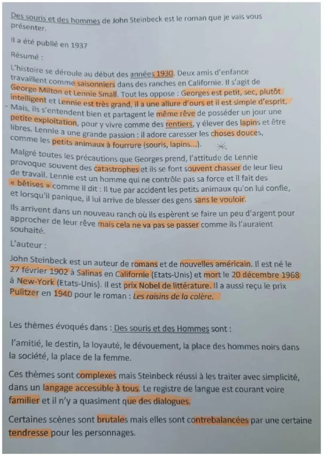 Résumé Des souris et des hommes - Chapitre par Chapitre et Analyse