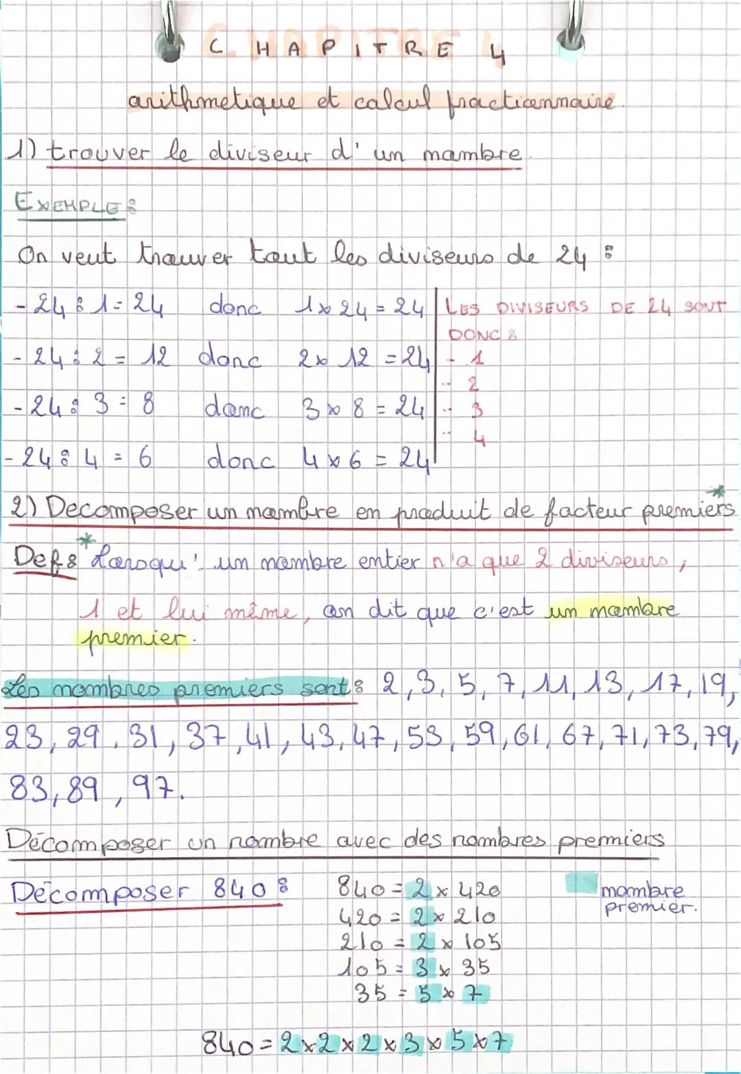 CHAPITRE
4
arithmetique et calcul practionnaire
1) trouver le diviseur d'
un mambre
EXEMPLES
On veut trouver tout les diviseurs de 24
-2481-