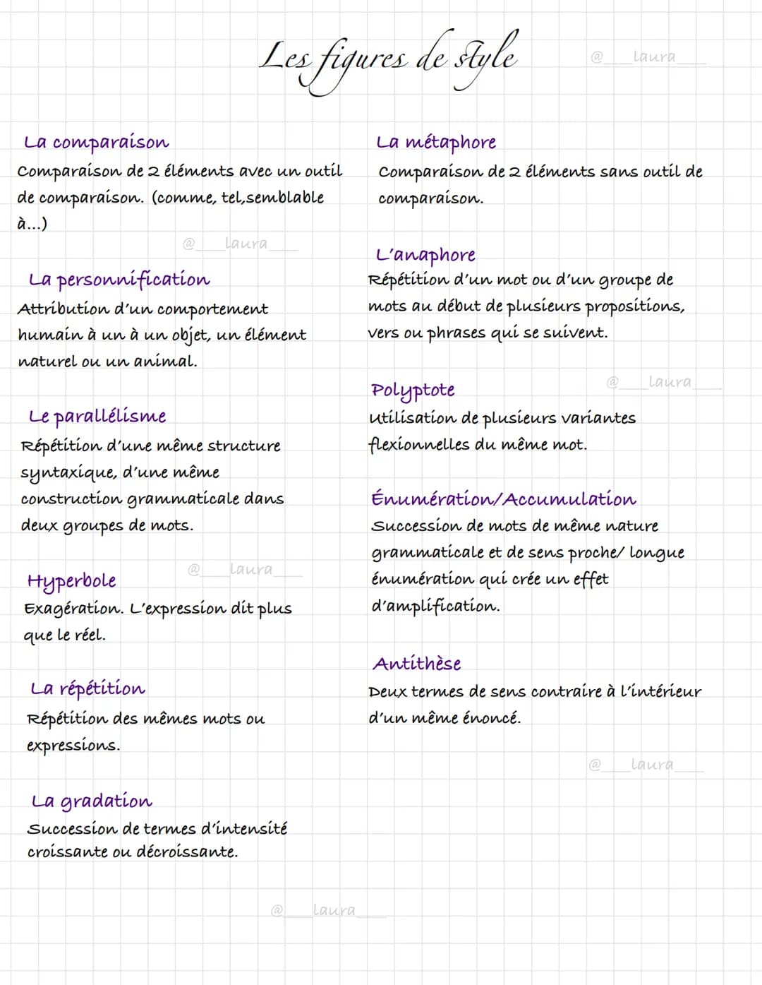 Les figures de style
La comparaison
Comparaison de 2 éléments avec un outil
de comparaison. (comme, tel, semblable
છે...)
Laura
La personnif