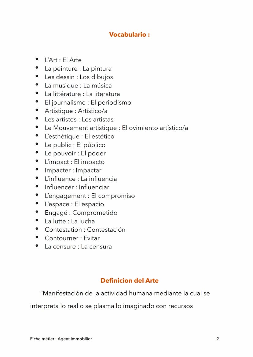 Español
Arte y poder
Fiche métier : Agent immobilier
@paolably
knowunity
1 ●
●
●
●
●
●
●
●
●
Vocabulario :
L'Art: El Arte
La peinture : La p