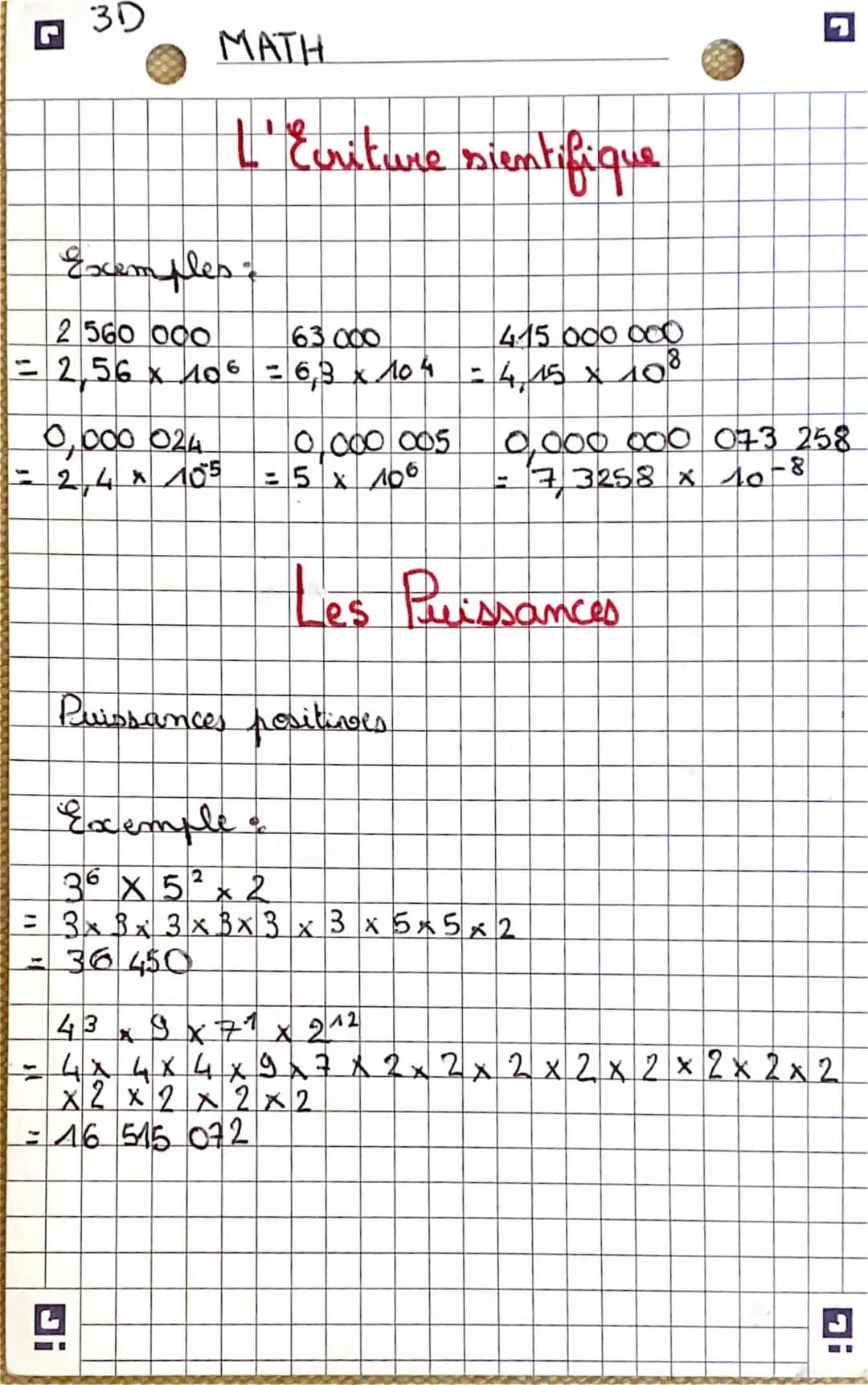 L’écriture scientifique, les puissances et les carrés parfaits