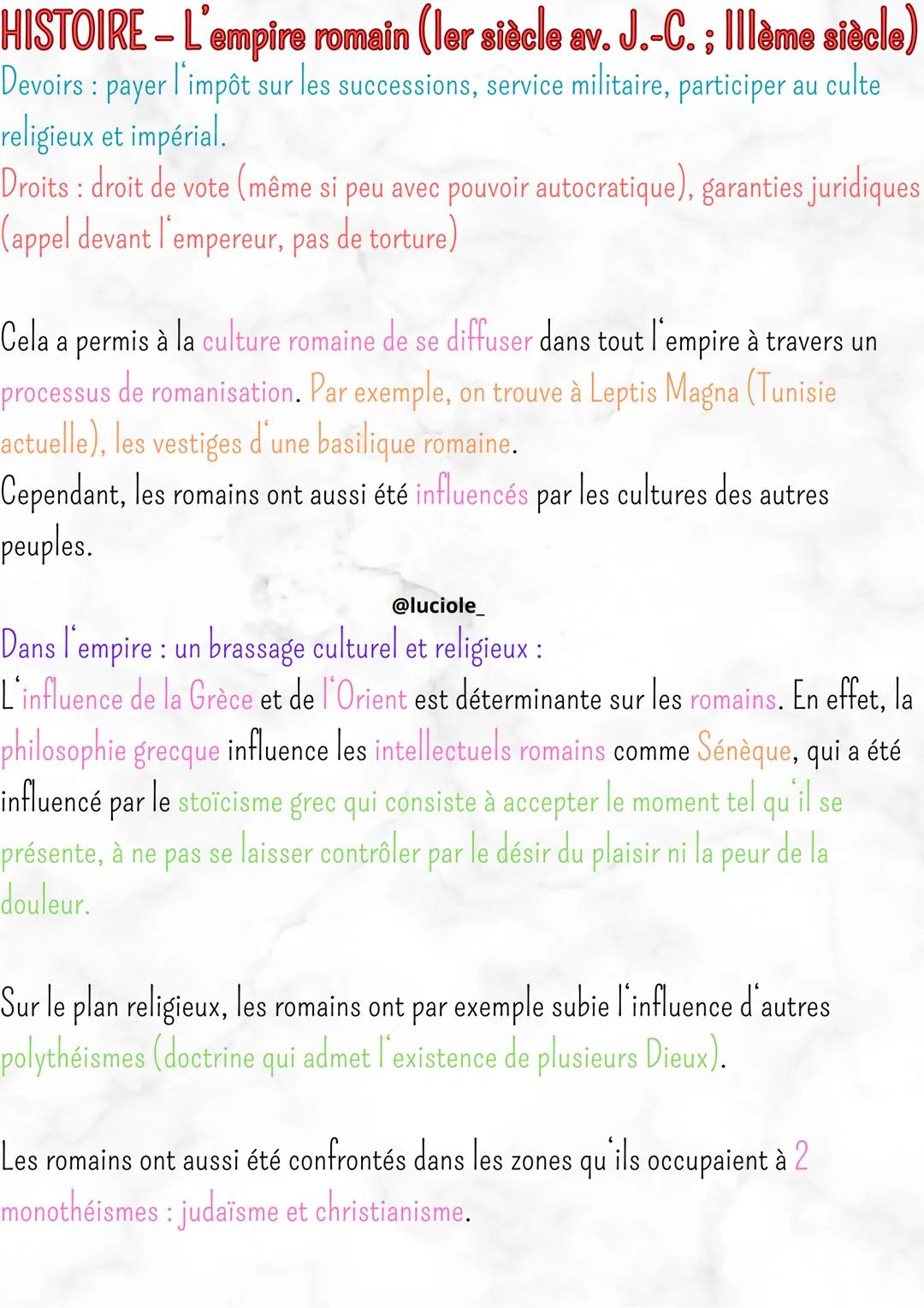 HISTOIRE - L'empire romain (ler siècle av. J.-C.; Illème siècle)
IMPORTANT
@luciole
DÉFINITIONS
INTRO:
L'expansion romaine commence à l'époq