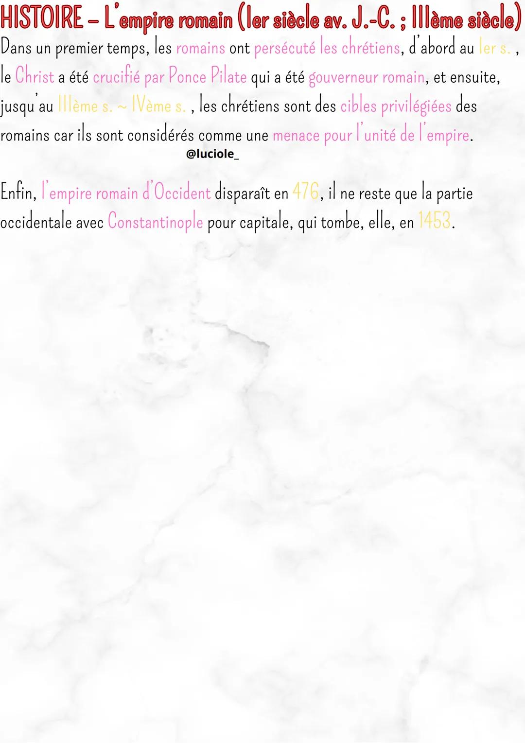 HISTOIRE - L'empire romain (ler siècle av. J.-C.; Illème siècle)
IMPORTANT
@luciole
DÉFINITIONS
INTRO:
L'expansion romaine commence à l'époq