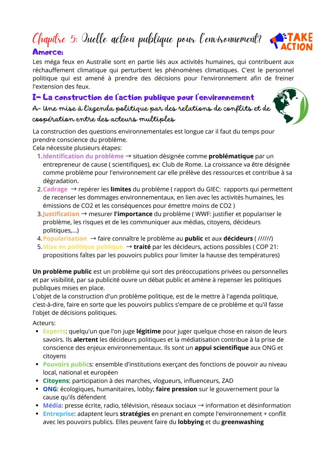 Chapitre 5: Quelle action publique pour l'environnement? TAKE
ACTION
Amorce:
Les méga feux en Australie sont en partie liés aux activités hu