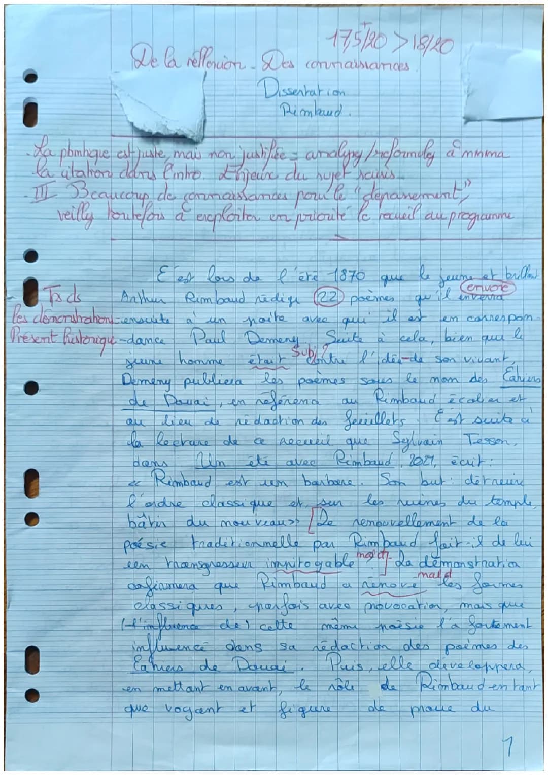dissertation Rimbaud ( Les Cahiers de Douai, 1870 )