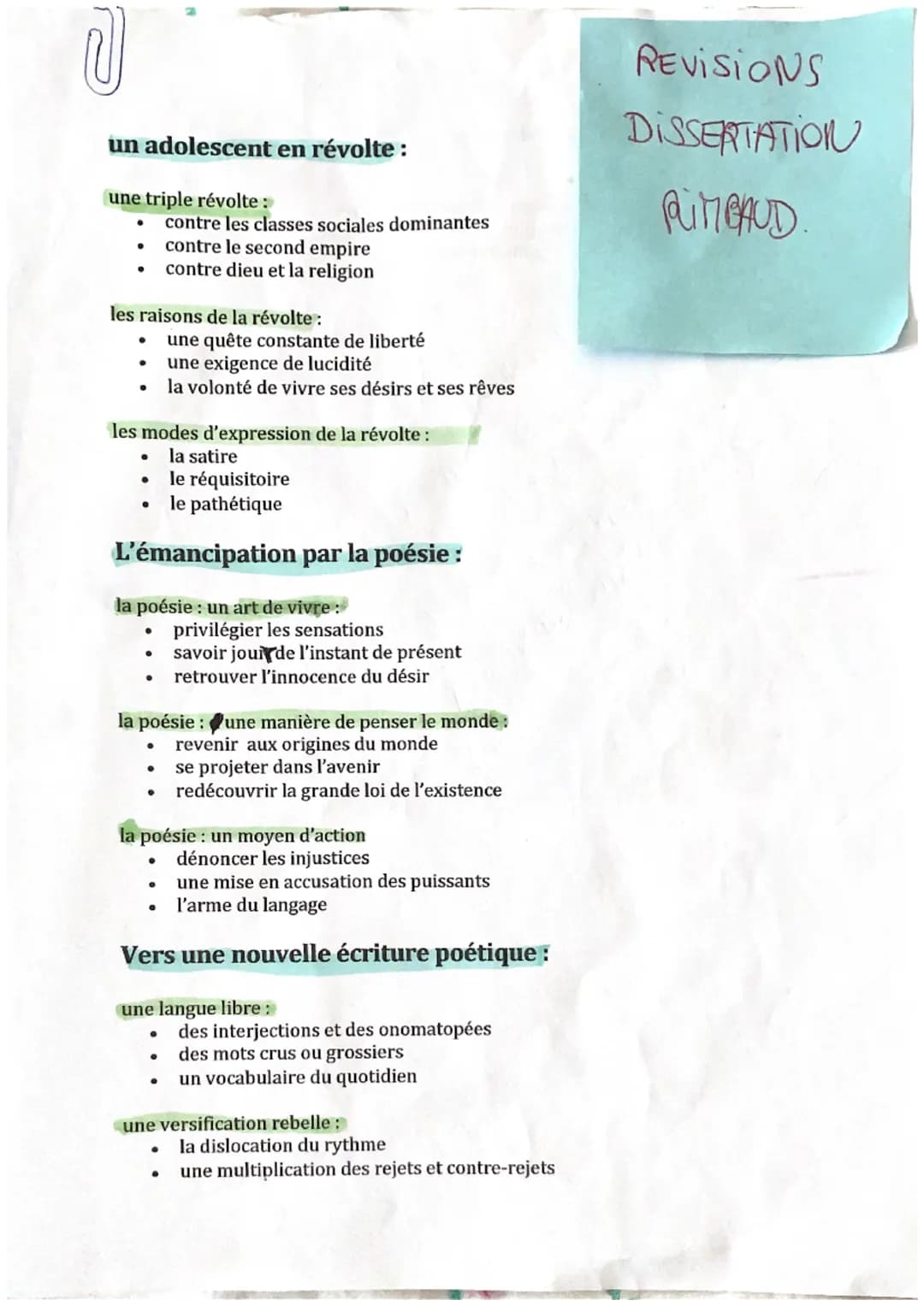U
un adolescent en révolte :
une triple révolte :
⚫ contre les classes sociales dominantes
REVISIONS
DISSERTATION
RIMBAUD.
⚫
contre le secon