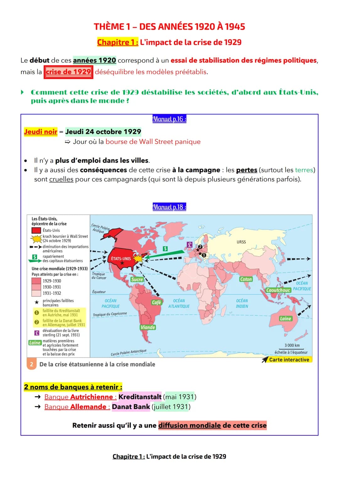 THÈME 1 - DES ANNÉES 1920 À 1945
Chapitre 1: L'impact de la crise de 1929
Le début de ces années 1920 correspond à un essai de stabilisation