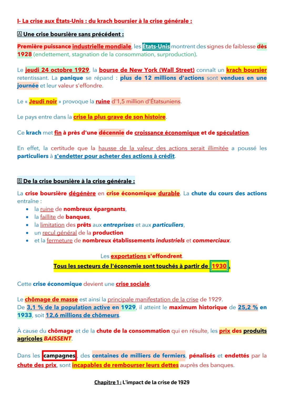 THÈME 1 - DES ANNÉES 1920 À 1945
Chapitre 1: L'impact de la crise de 1929
Le début de ces années 1920 correspond à un essai de stabilisation