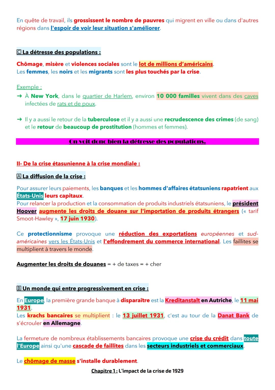 THÈME 1 - DES ANNÉES 1920 À 1945
Chapitre 1: L'impact de la crise de 1929
Le début de ces années 1920 correspond à un essai de stabilisation
