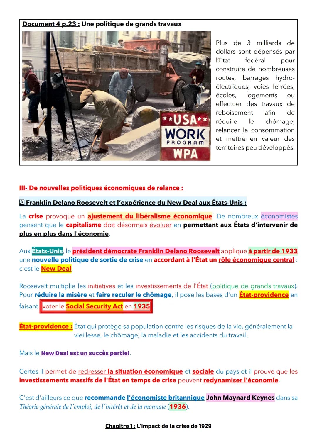THÈME 1 - DES ANNÉES 1920 À 1945
Chapitre 1: L'impact de la crise de 1929
Le début de ces années 1920 correspond à un essai de stabilisation