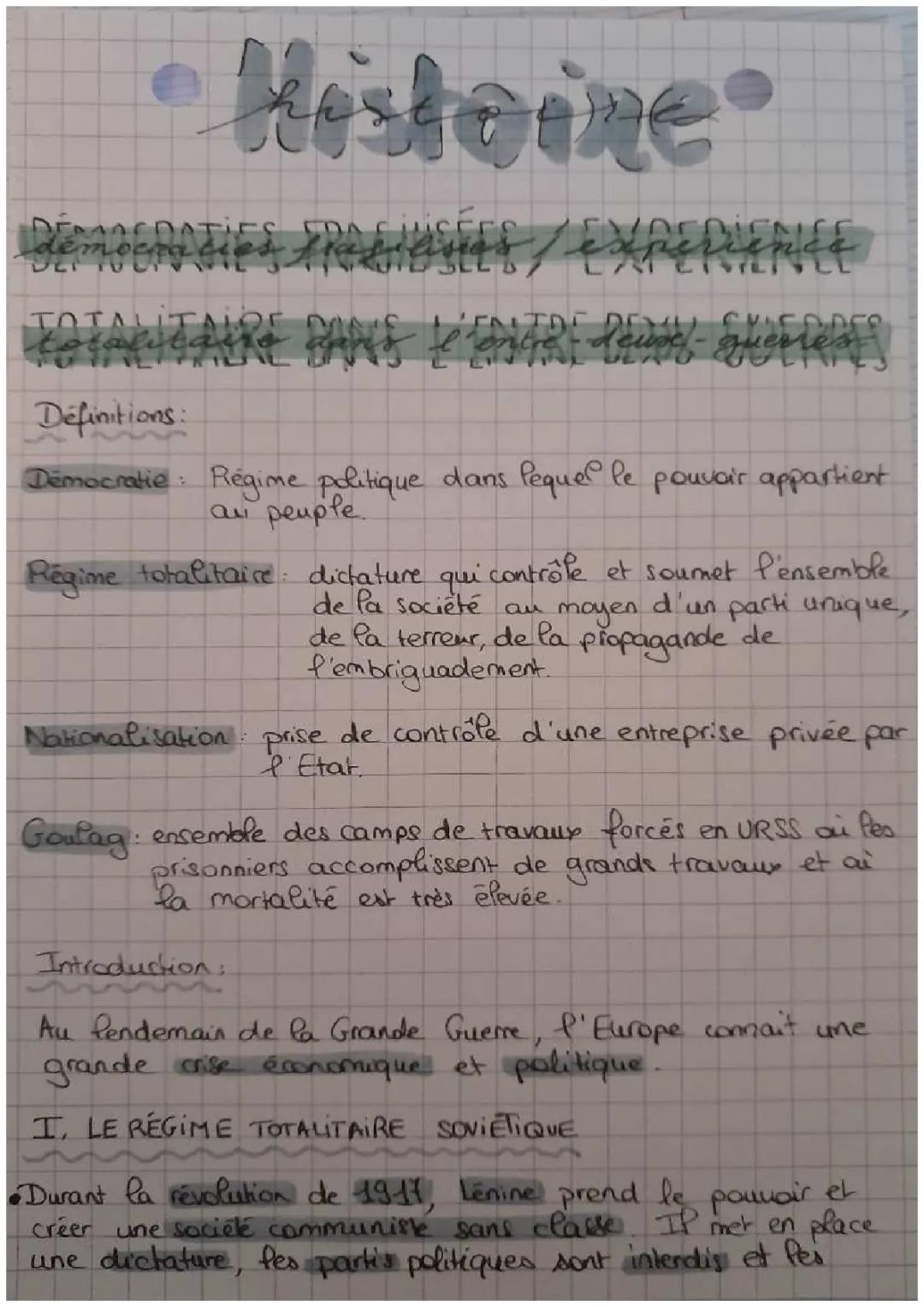 Découvre le Régime Stalinien et la Crise de 1929