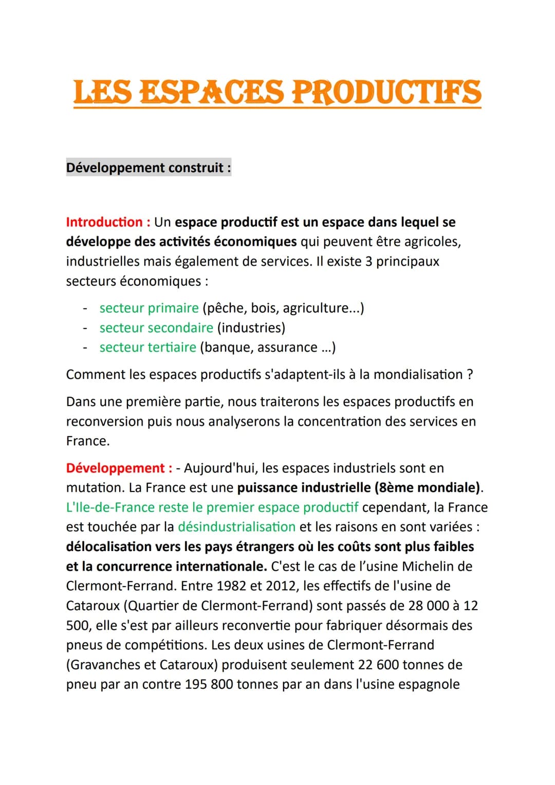 Les Espaces Productifs 3ème évaluation Développement Construit Explication simple: Découvre Les Espaces Productifs Français en 3ème