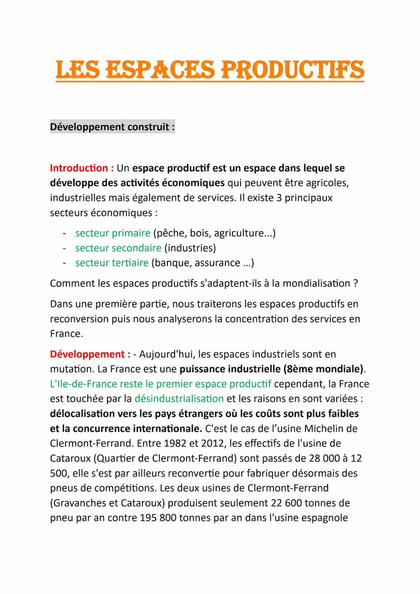 Développement Construit Sur Les Espaces Productifs Et Leur évolution Explication simple: Découvre Les Espaces Productifs Français en 3ème