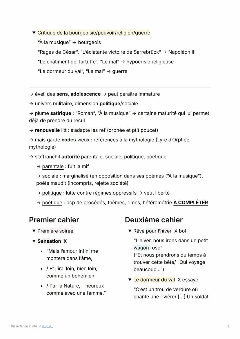Dissertation Rimbaud
18/20 btw au bac blanc, délicieux
Cahiers de Douai, 1870, Arthur Rimbaud :
Thèmes abordés:
▼ Nature
"Sensation" (dimens