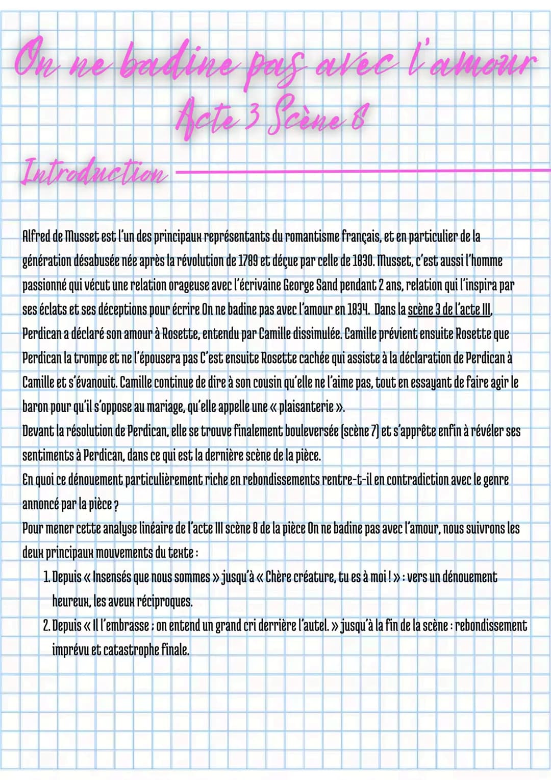 # On ne badine pas avec l'amour
# Acte 3 Scène 8

## Introduction

Alfred de Musset est l'un des principaux représentants du romantisme fran