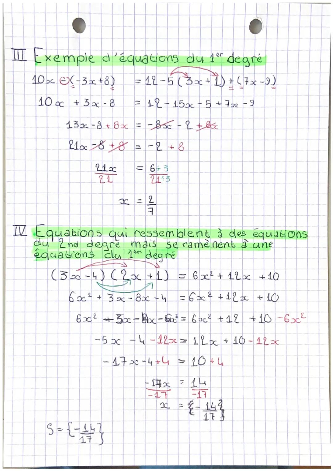 # Equations du 1 degré

I Méthode

*   Se débarasser des parenthès
*   Puis réduire chaque membre.
*   Se débarasser des sc à droite
*   Pui