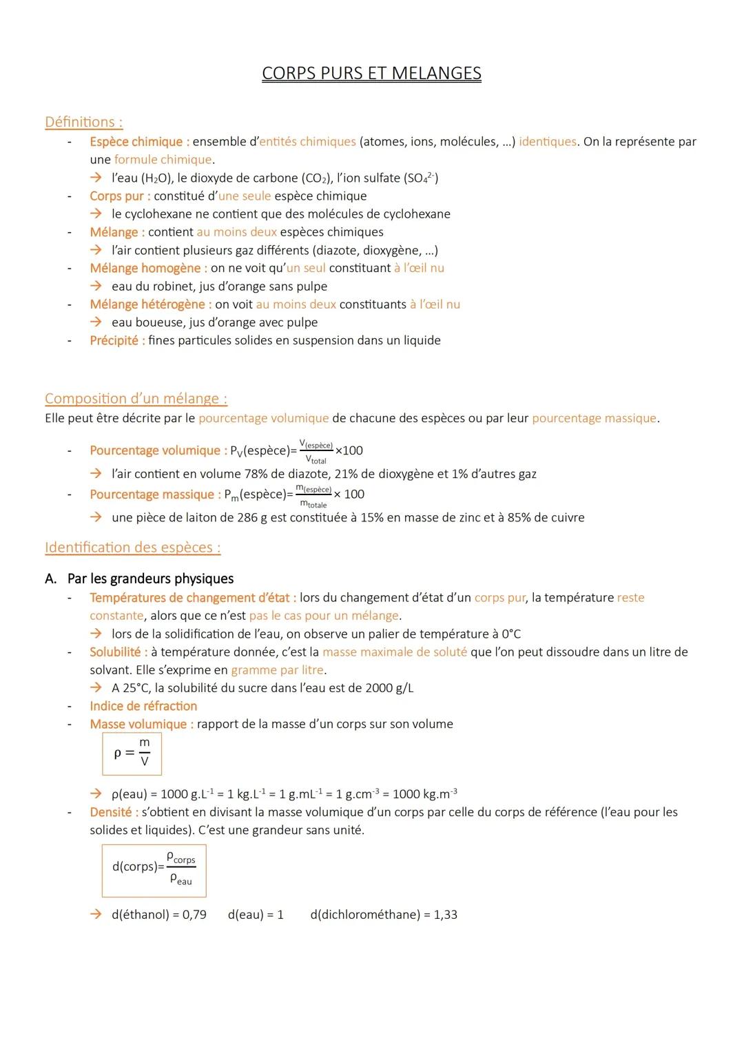 Corps purs et Mélanges