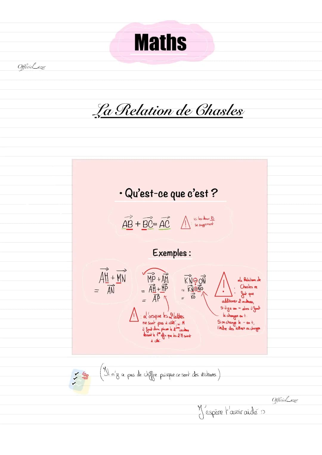 Maths : Chasles