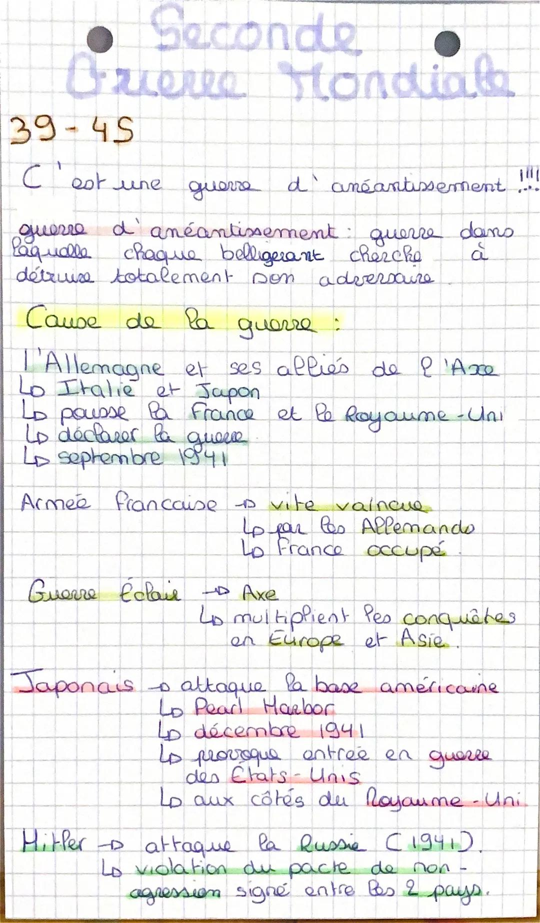 - • Seconde
- Orieree Mondiale
- 39-45
- C'est une guerre d'anéantissement
- guerre d'anéantissement: querre dans
- laquelle chaque belliger