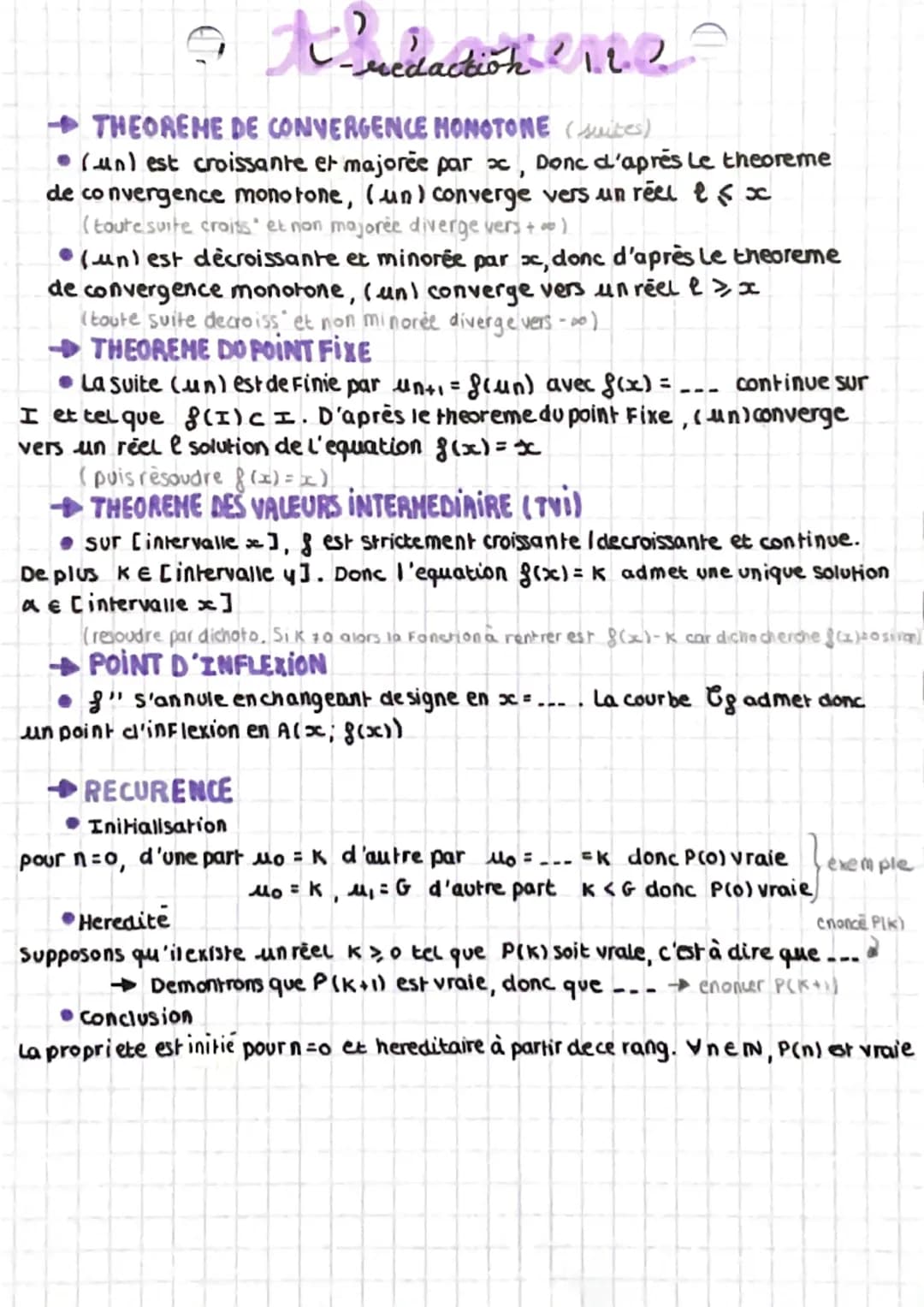 • the
redaction 21.1.2
THEOREME DE CONVERGENCE MONOTONE (suites)
(un) est croissante et majorée par x, Donc d'aprés Le theoreme
de convergen