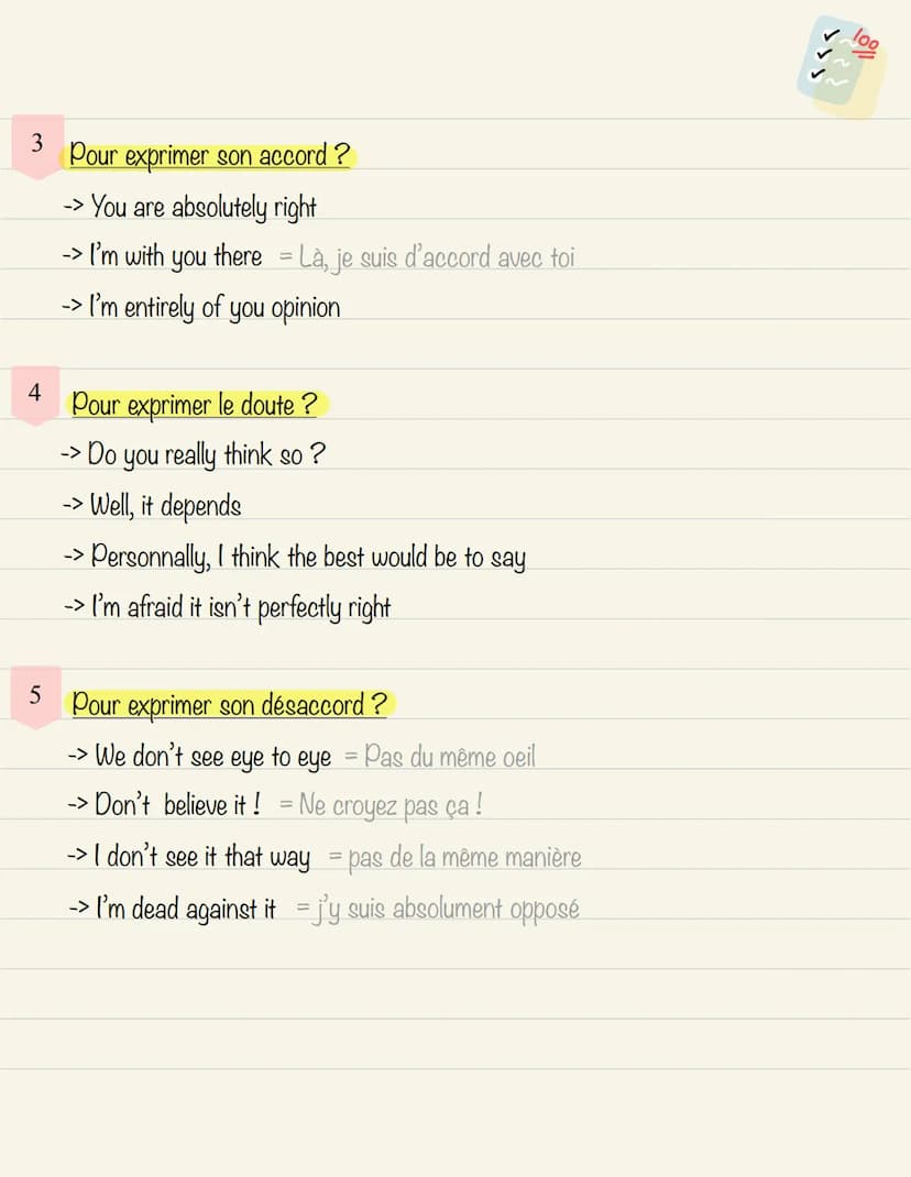 loo
comment faire un
Pour démarrer ?
-> First of all, I would like to say that...
-> As a matter of fact, I think that... = Enfaite je pense