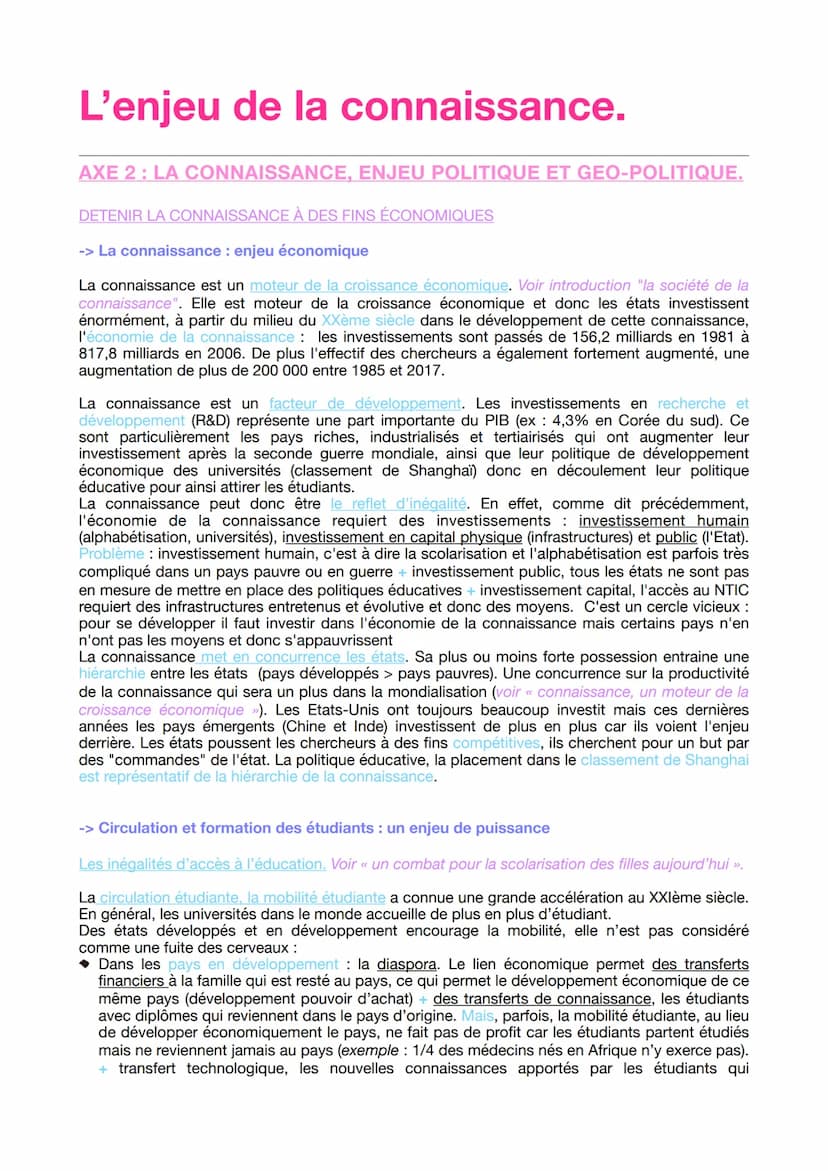 L'enjeu de la connaissance.
La connaissance processus actif qui vise à se faire une représentation du monde et à l'expliquer.
Le produit de 