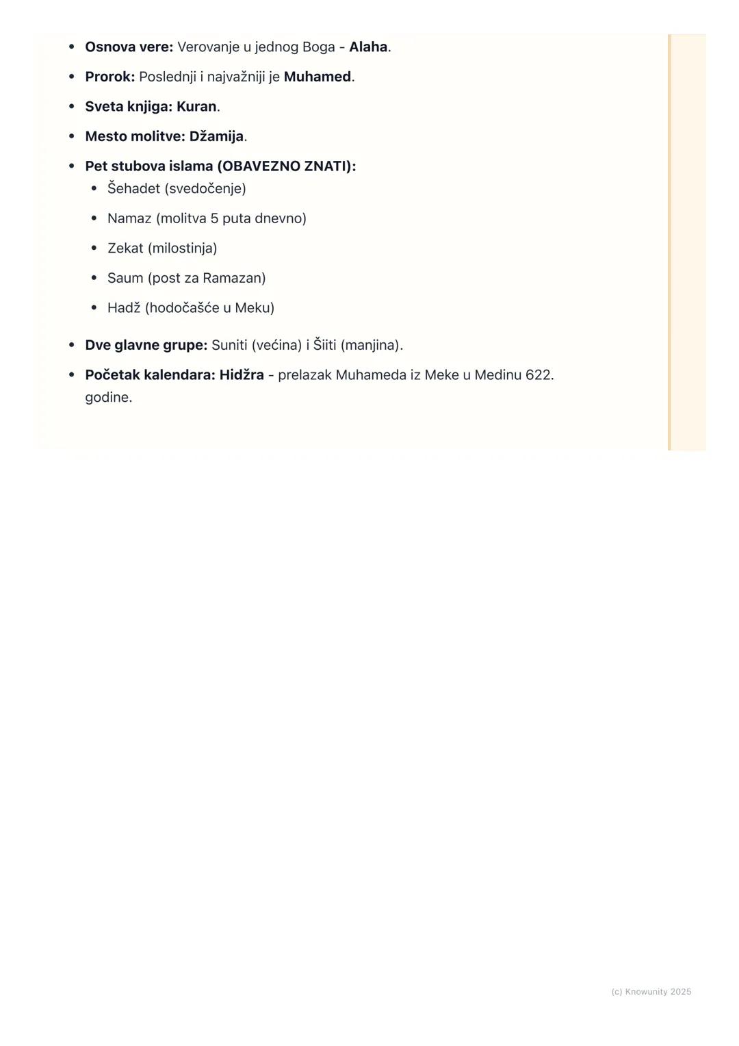 # Osnovne karakteristike islama

Uvod u islam

Islam je jedna od velikih svetskih monoteističkih religija, što znači da vernici
veruju u jed
