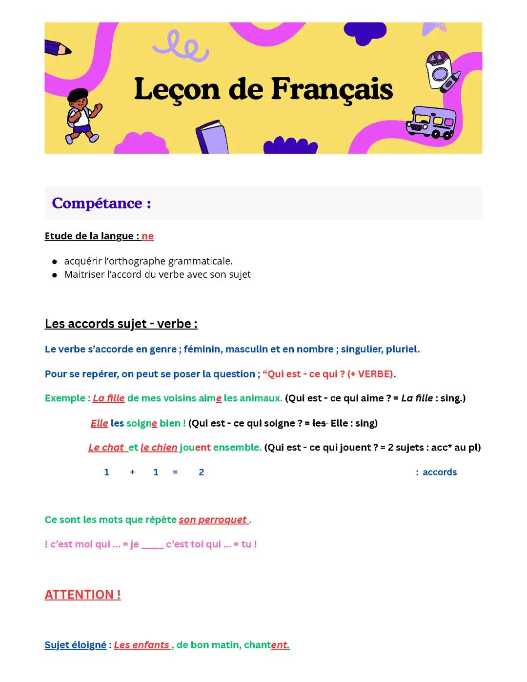 Les accords sujets _ verbes 
