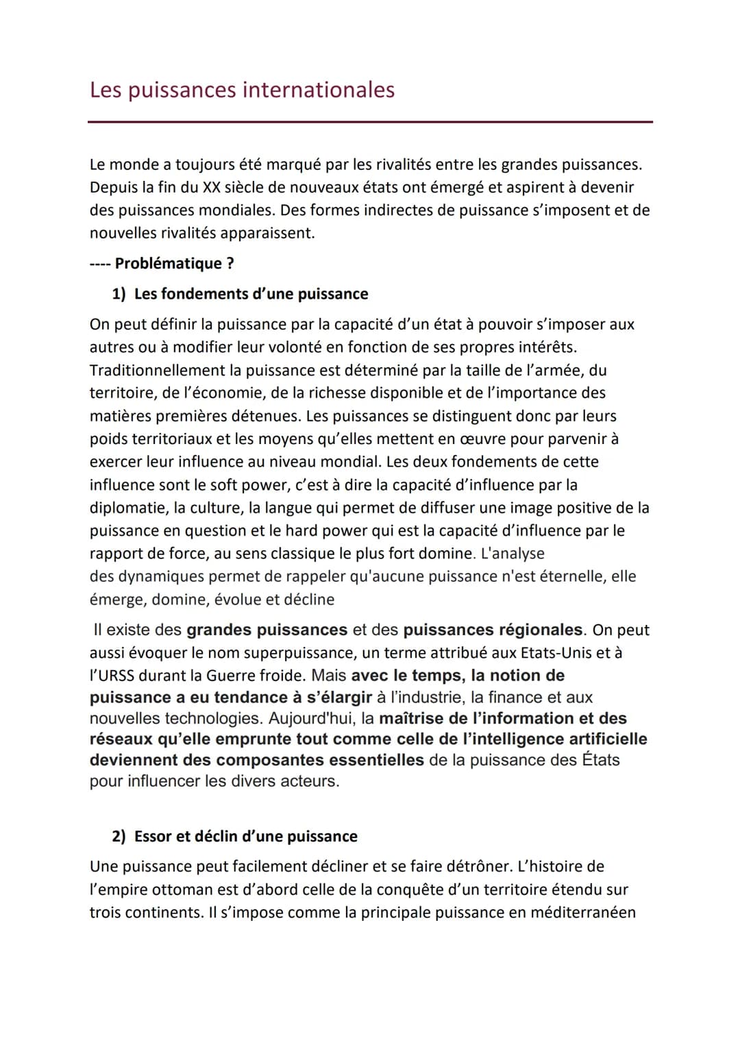 Les puissances internationales
Le monde a toujours été marqué par les rivalités entre les grandes puissances.
Depuis la fin du XX siècle de 