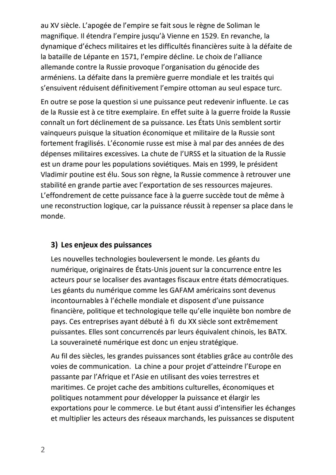 Les puissances internationales
Le monde a toujours été marqué par les rivalités entre les grandes puissances.
Depuis la fin du XX siècle de 