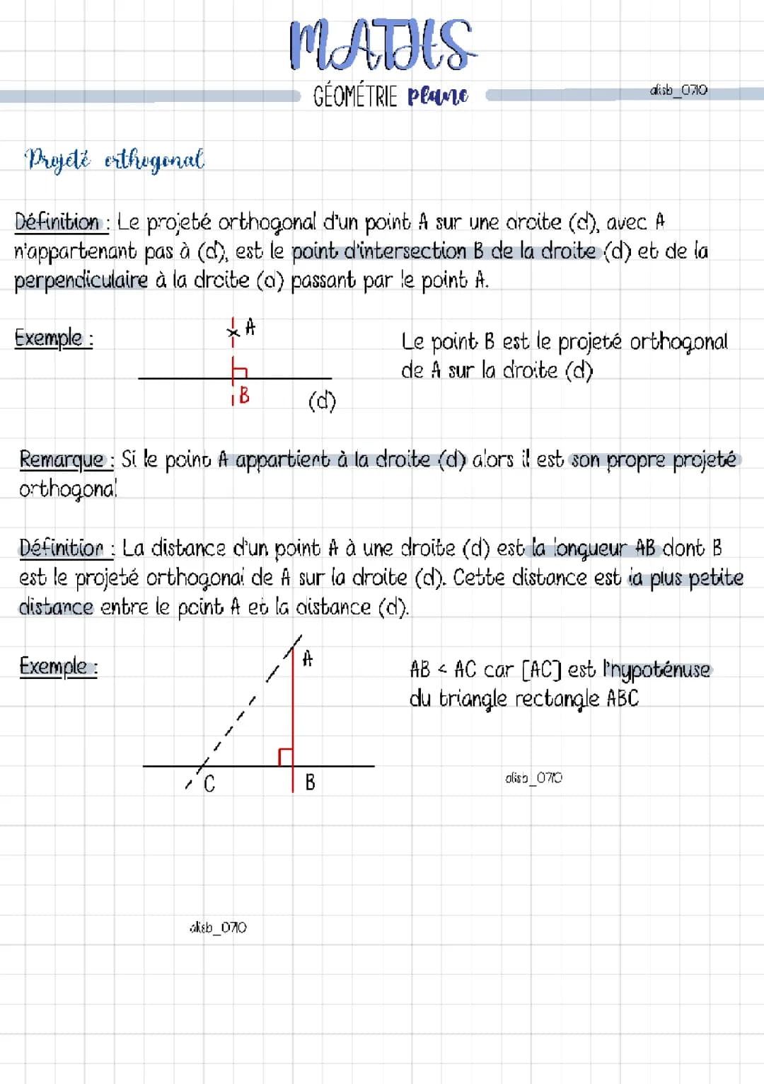 Projeté Orthogonal : Triangle, Droite et Point avec Exercices Corrigés