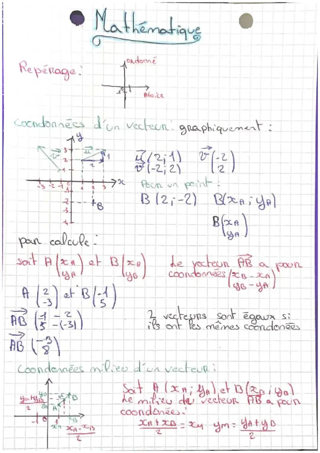 Coordonnées et Distances des Vecteurs