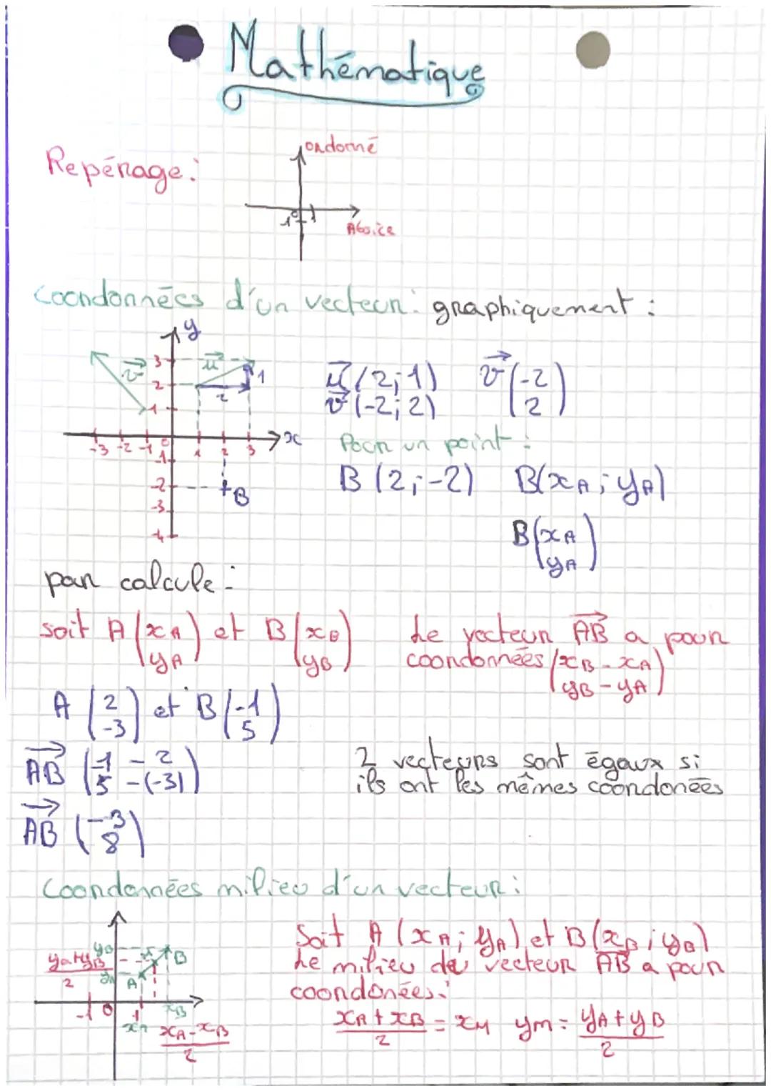 Repérage.
-3 -2 -1
Coondonnées d'un vecteur: graphiquement :
1/2;1) 2/-2
0²1-2;21
27 (-2)
3
2
даняв
2
2 A
Mathématique
fordonné
-3.
de
- O
ū