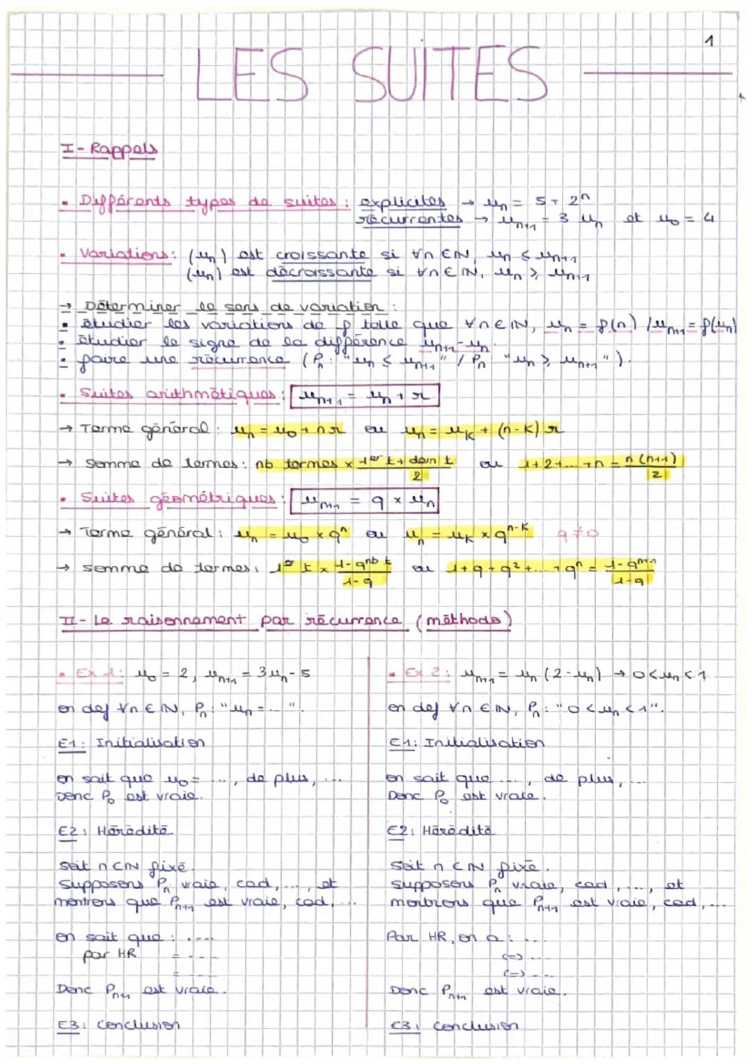 I-Rappels
NO
.
LES SUITES
• Différents types de suites: explicites un =
recurrentes un
ST 20
3 un
Variations: (un) est croissante si in EN i