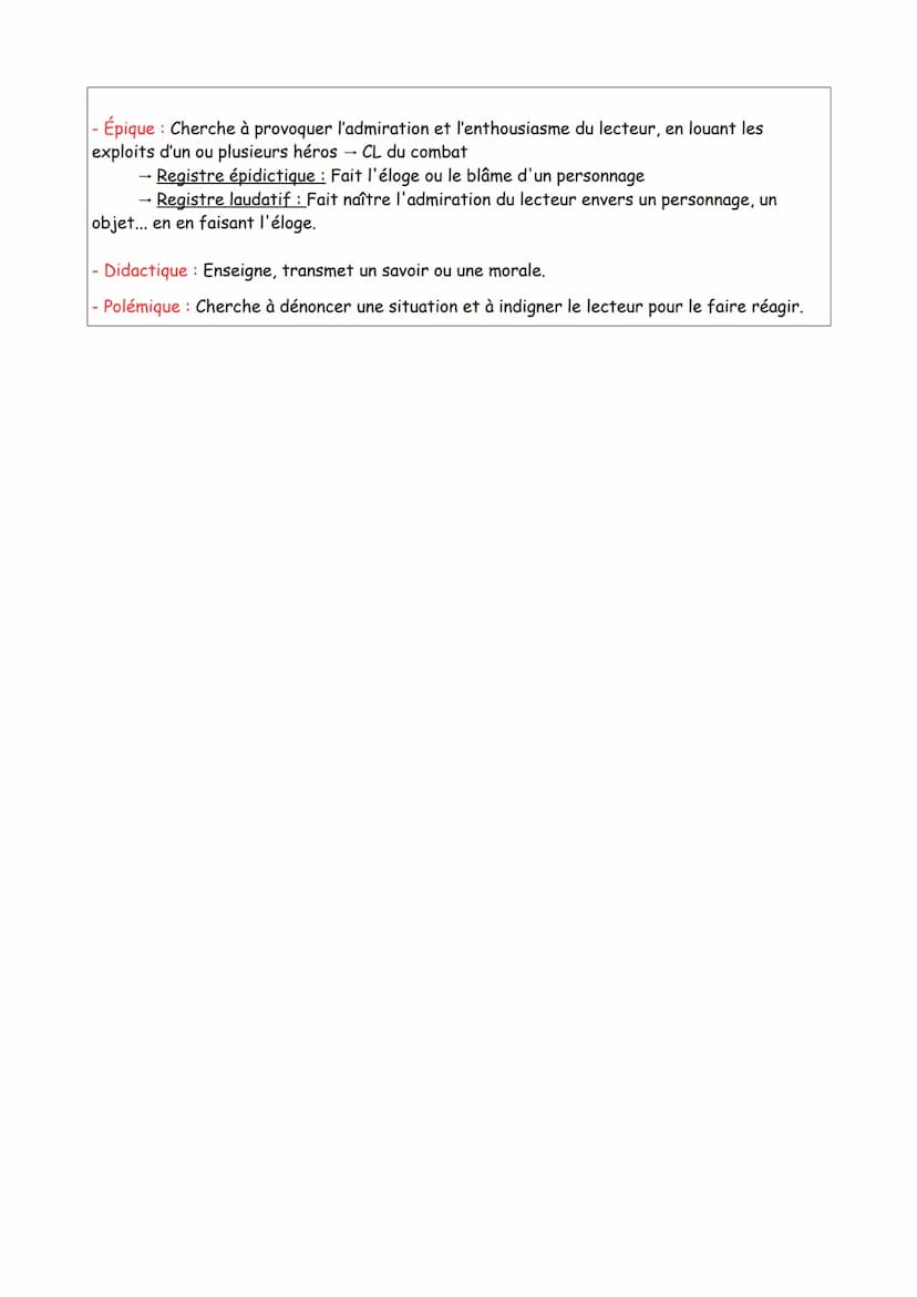 EDUCATION
DEFINITION:
Les registres littéraires servent à analyser un texte. On catégorise les registres littéraires
selon le(s) effet(s) qu