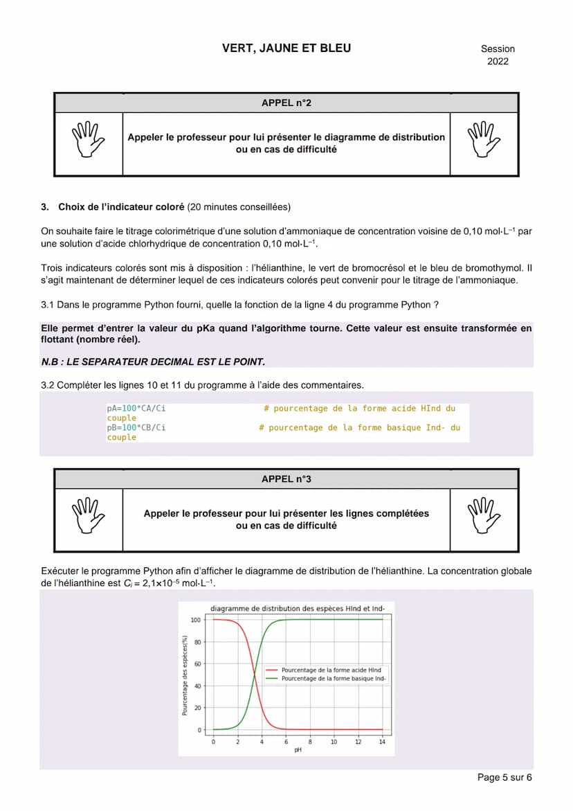 NOM :
VERT, JAUNE ET BLEU
BACCALAURÉAT GÉNÉRAL
Épreuve pratique de l'enseignement de spécialité physique-chimie
Évaluation des Compétences E
