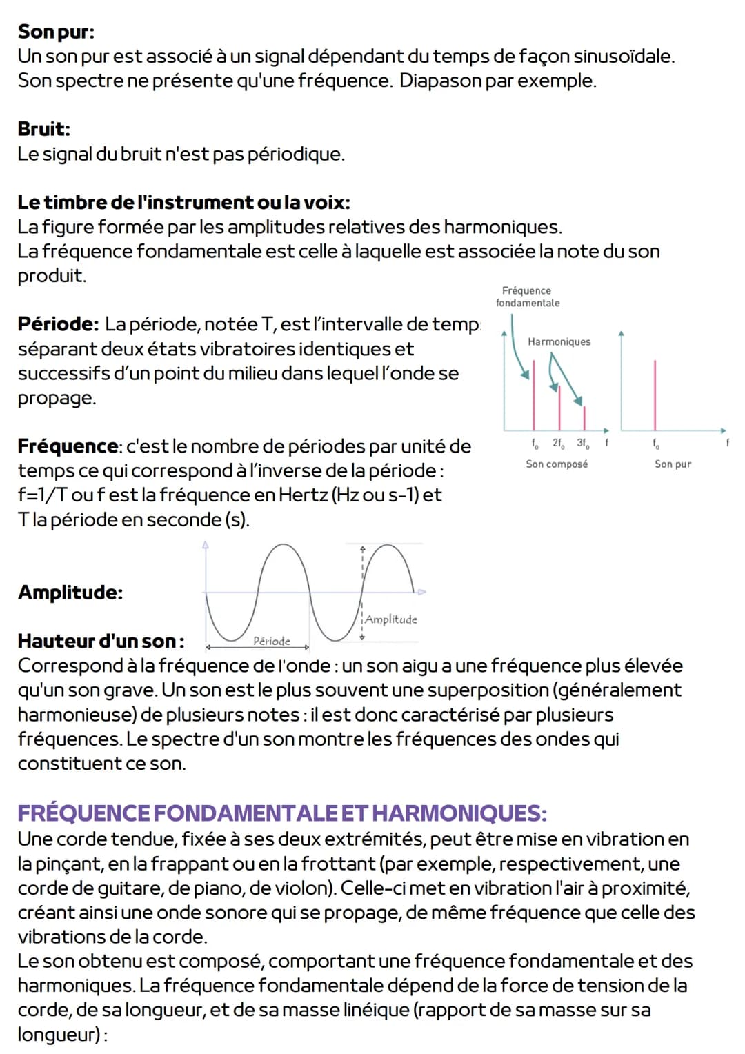 Les ondes sonores permettent la transmission de la parole, de signaux de danger,
de la musique, etc. Les caractéristiques du son transmis so