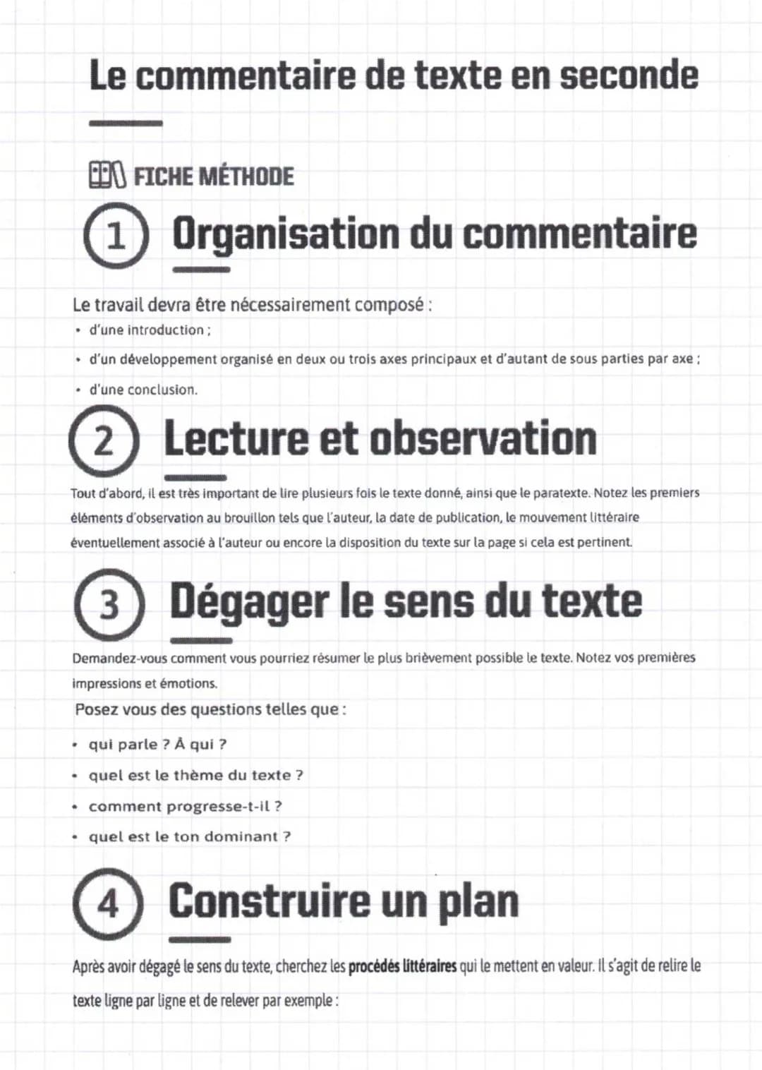 EFICHE MÉTHODE
1 Organisation du commentaire
Le travail devra être nécessairement composé :
• d'une introduction;
• d'un développement organ