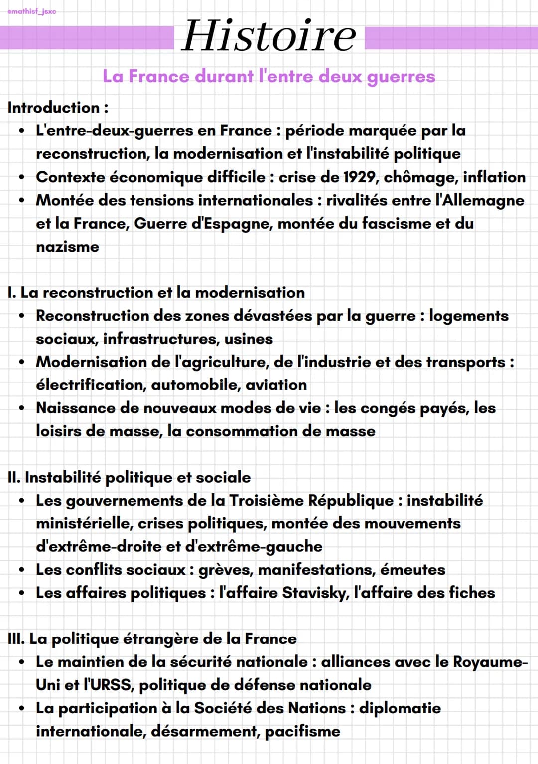 emathisf_jsxc
Introduction :
L'entre-deux-guerres en France : période marquée par la
reconstruction, la modernisation et l'instabilité polit