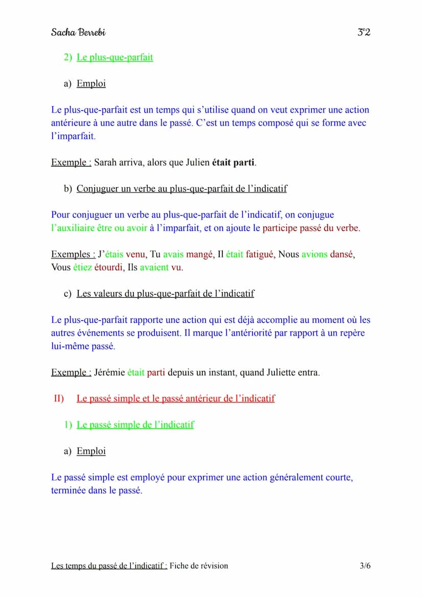 Sacha Berrebi
Les temps
Je
Tu
II
Nous
Vous
Elles
Terminaisons
-ais
-ais
-ait
-ions
-iez
du
Fiche de révision
passé de l'indicatif
I) L'impar