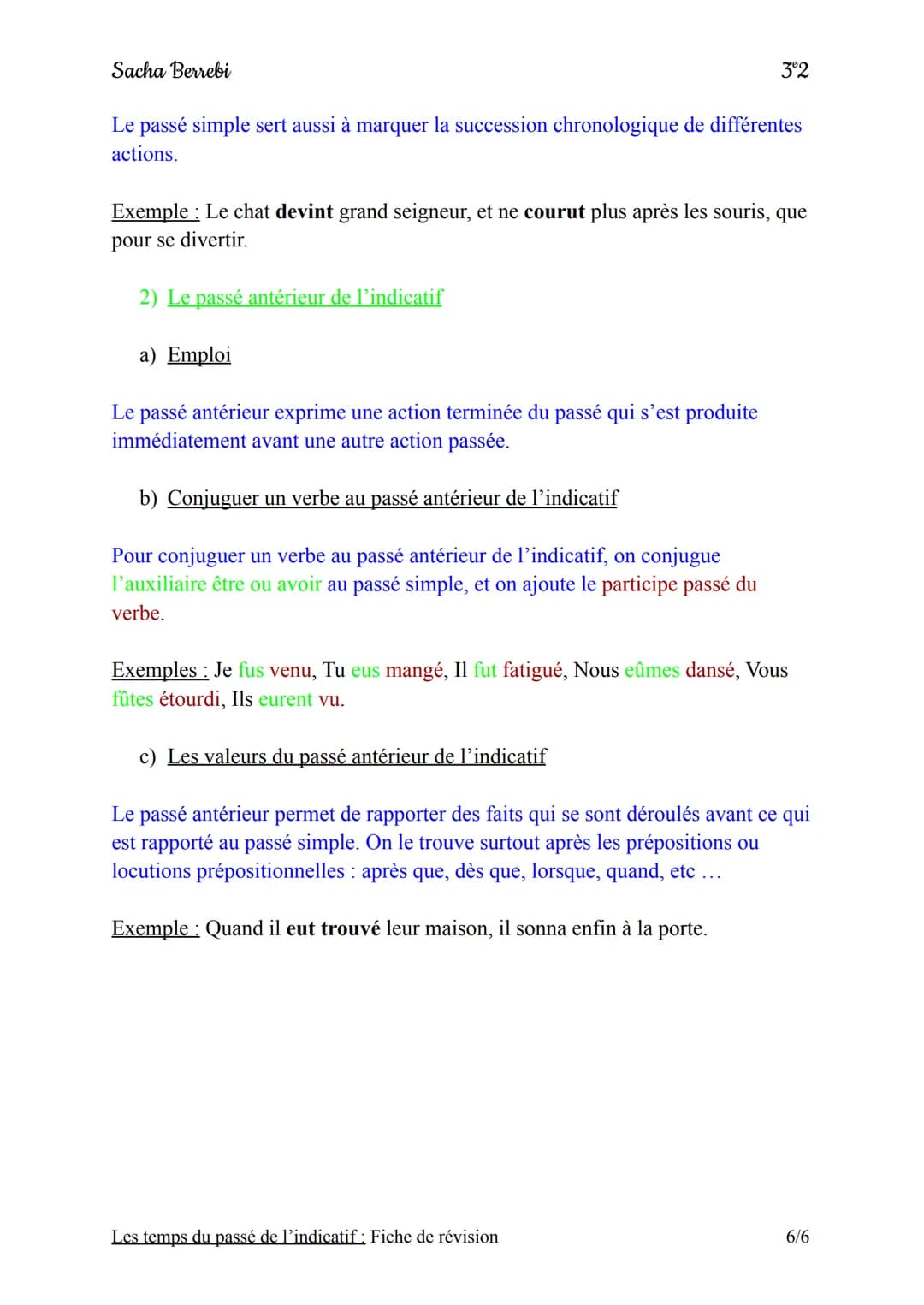 Sacha Berrebi
Les temps
Je
Tu
II
Nous
Vous
Elles
Terminaisons
-ais
-ais
-ait
-ions
-iez
du
Fiche de révision
passé de l'indicatif
I) L'impar