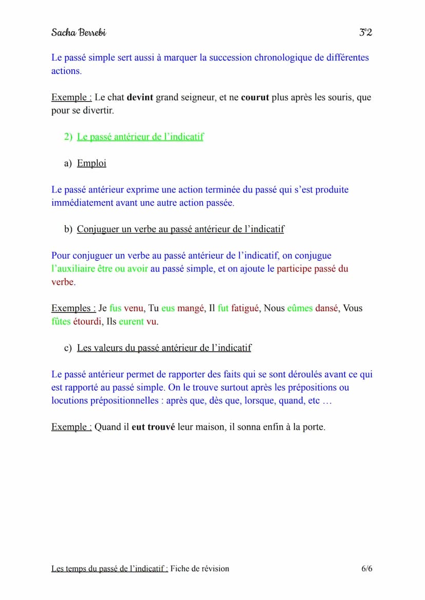 Sacha Berrebi
Les temps
Je
Tu
II
Nous
Vous
Elles
Terminaisons
-ais
-ais
-ait
-ions
-iez
du
Fiche de révision
passé de l'indicatif
I) L'impar
