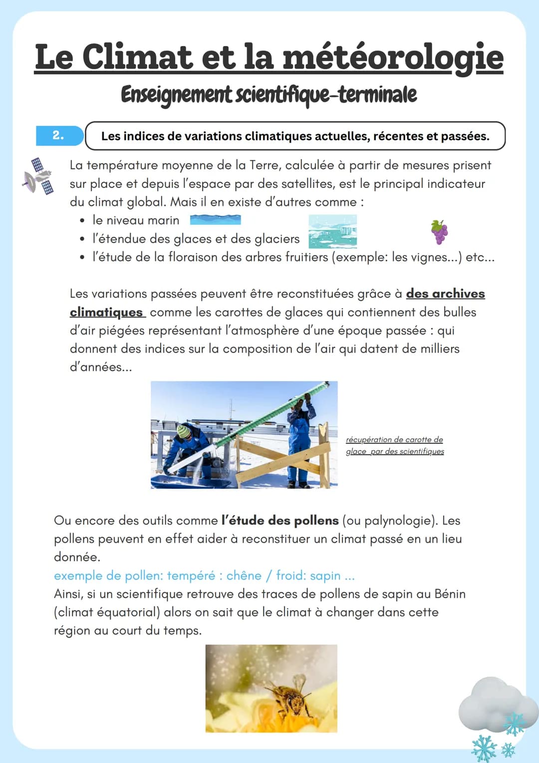 Le Climat et la météorologie
1.
Enseignement scientifique-terminale
Différence entre climat et météorologie
Un climat est défini par un ense