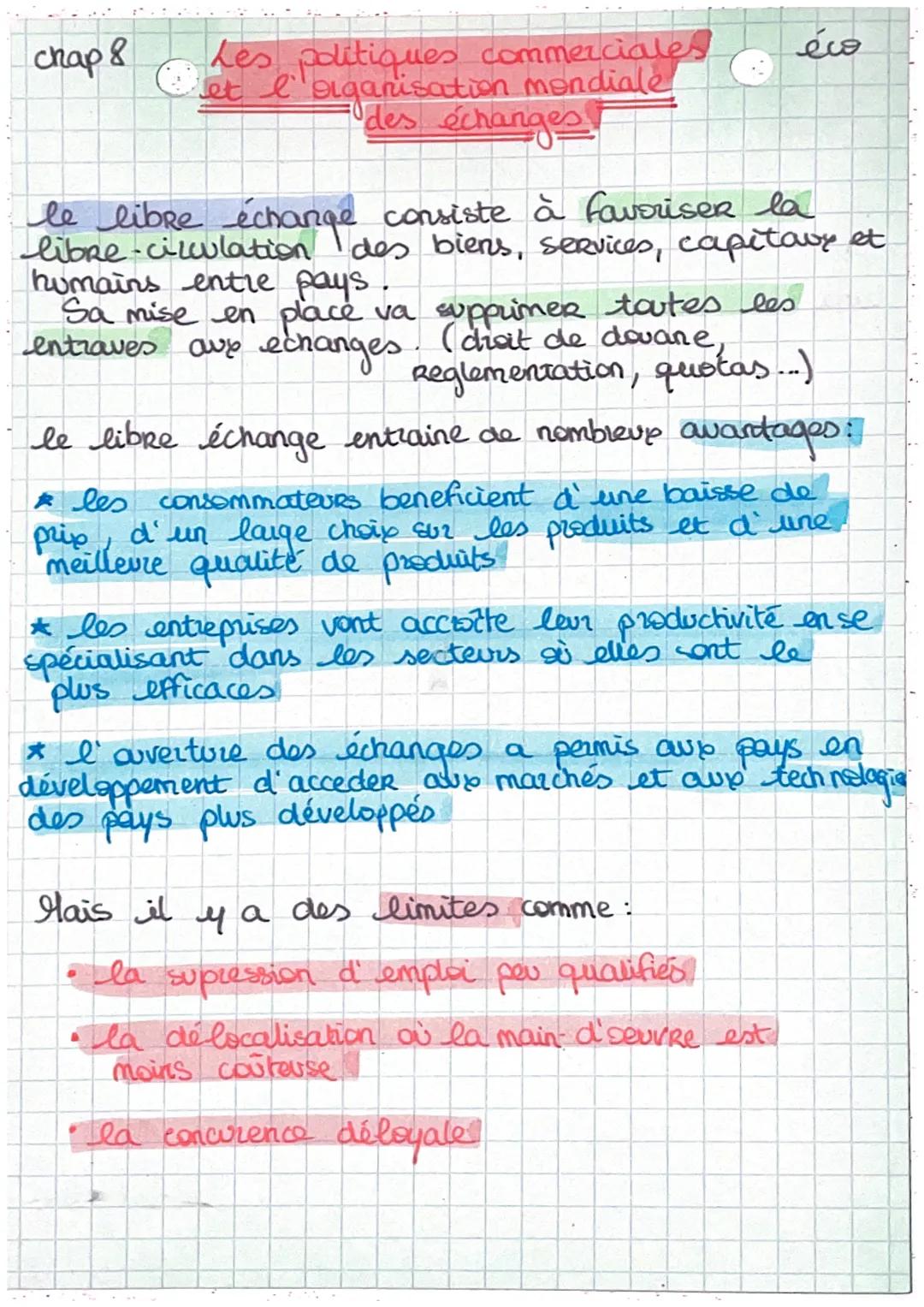 chap 8

Les politiques commerciales
Clet l'organisation mondiale
des échanges
éco

le libre échange consiste à favoriser la
libre-ciculation